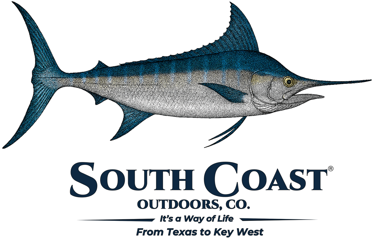 Light blue T-shirt with marlin graphic and South Coast Outdoor Co logo