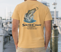 Tan back of sea trout graphic t-shirt with South Coast Outdoors Co logo.