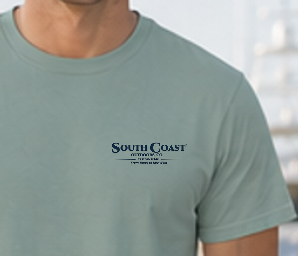 Seafoam green T-shirt with small 'South Coast' chest logo