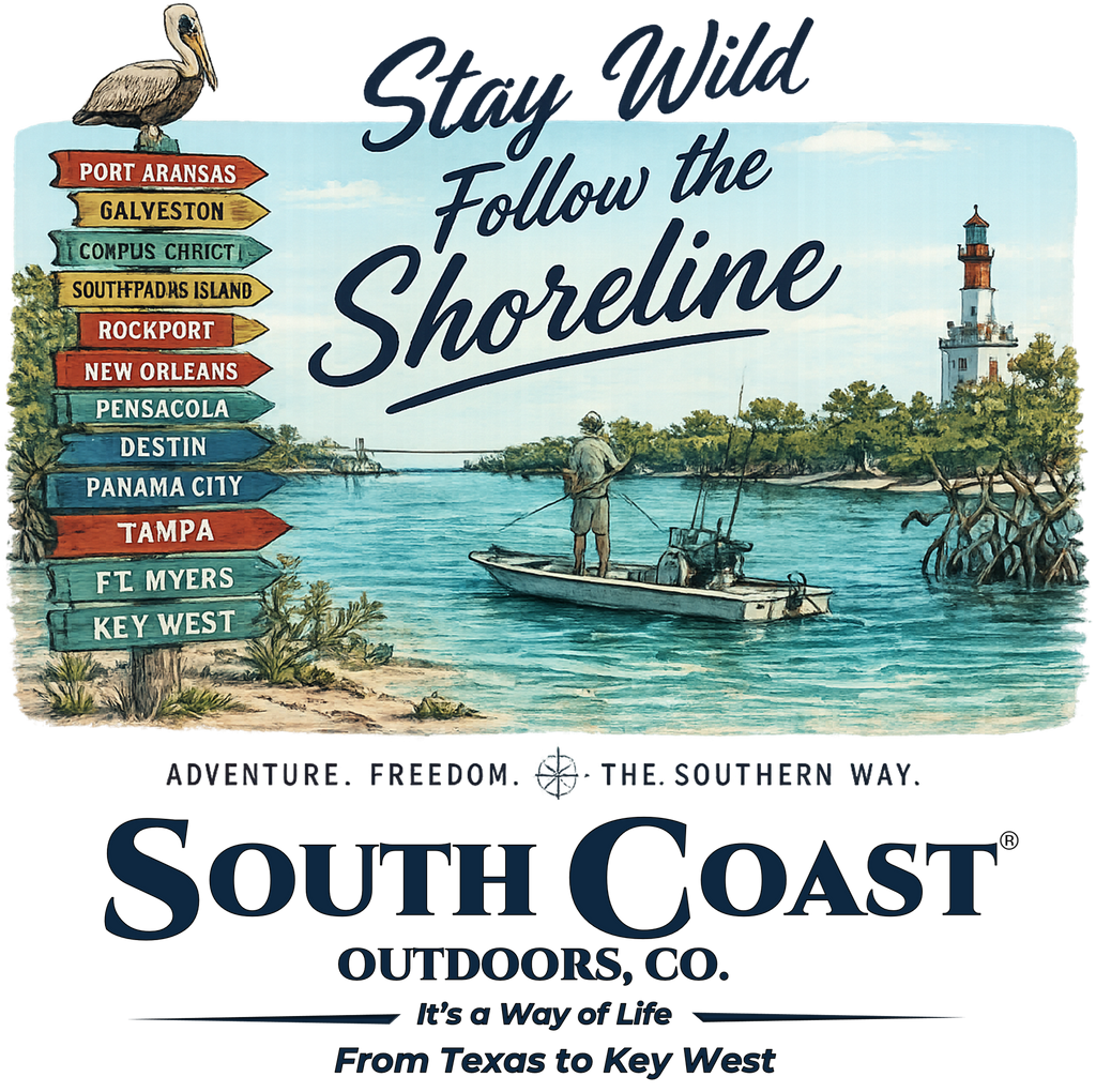 Light blue T-shirt with colorful shoreline travel graphic