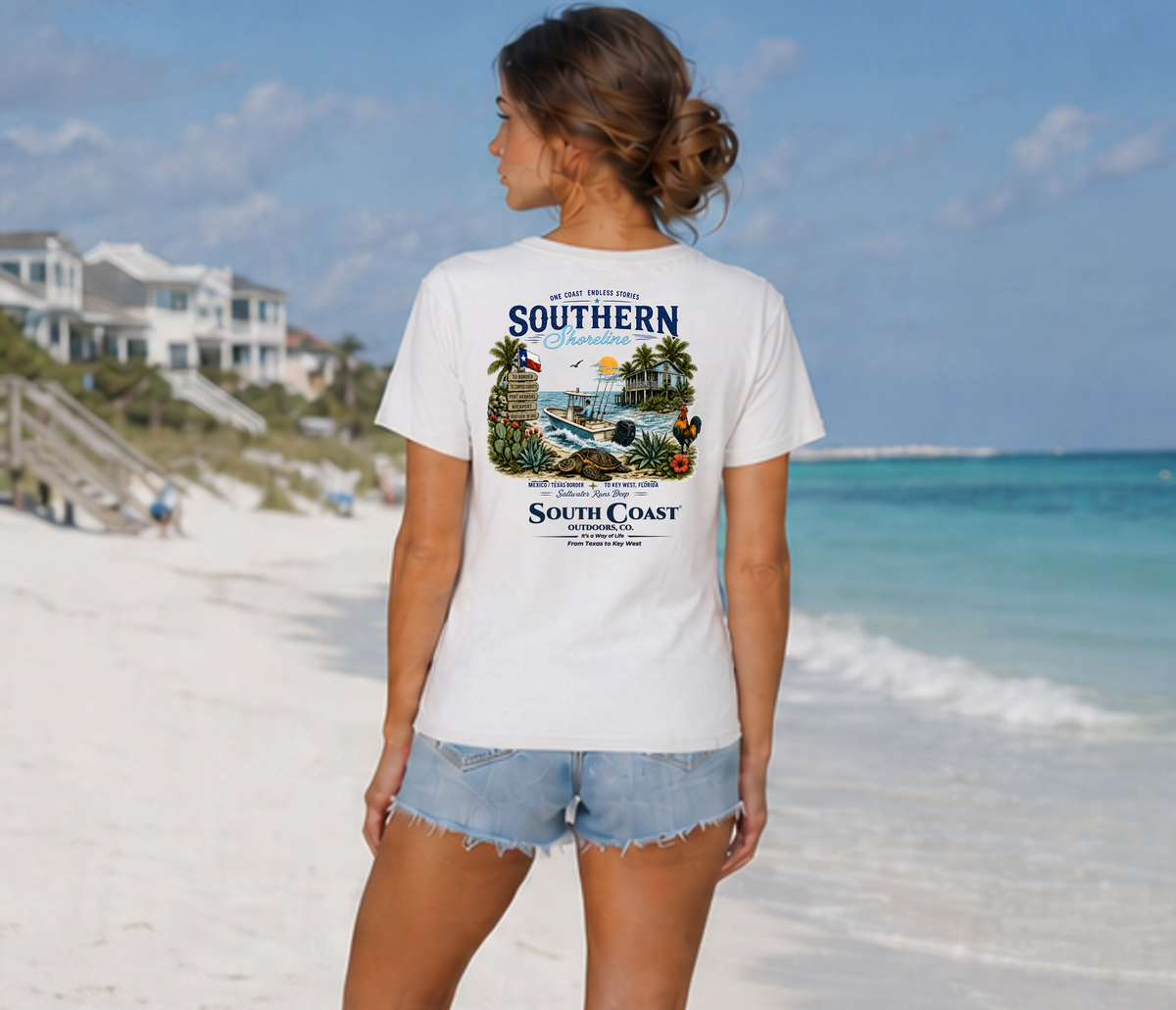 White T-shirt with back Southern Shoreline graphic illustration