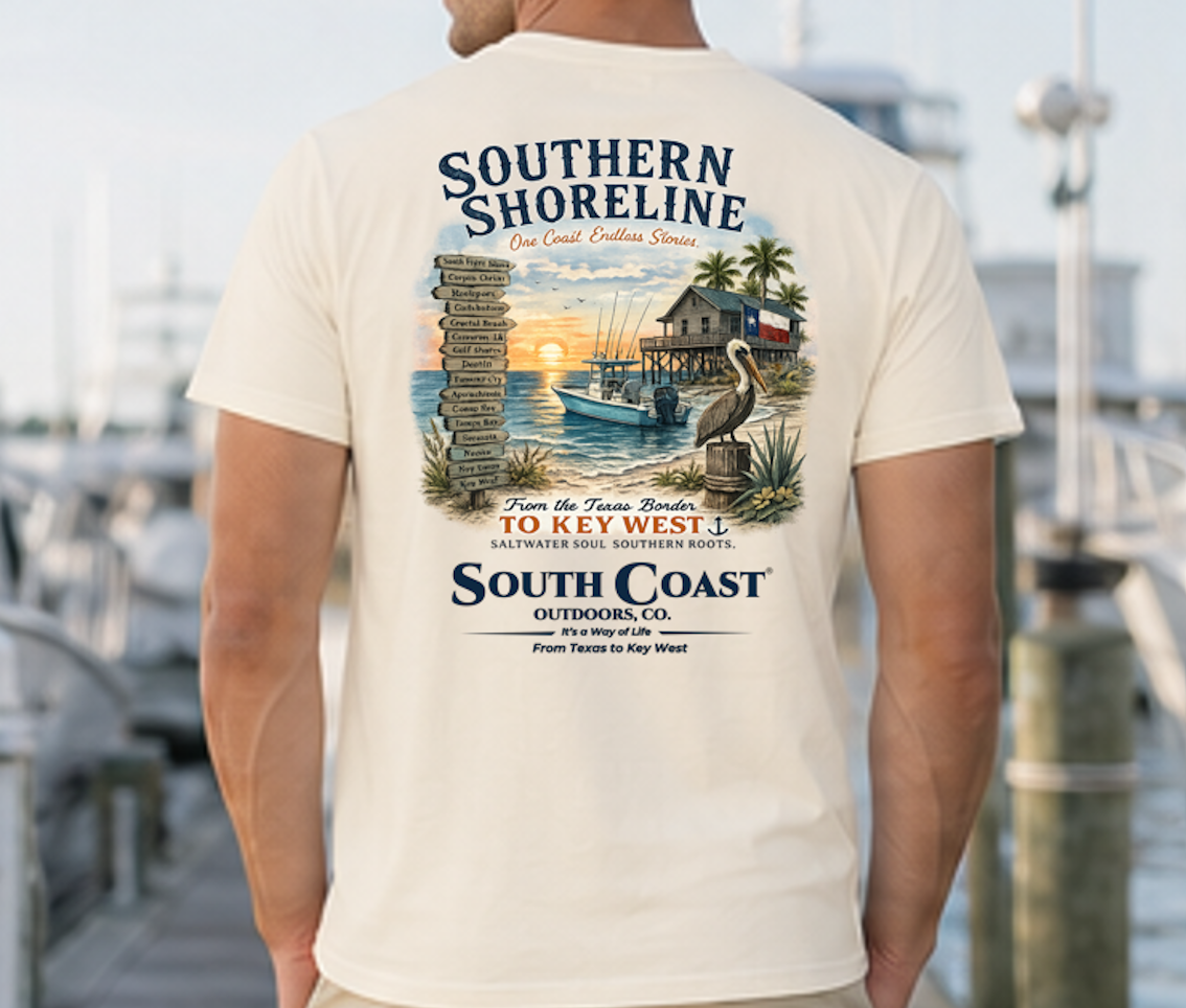 Cream short-sleeve T-shirt with back coastal lodge and swan graphic