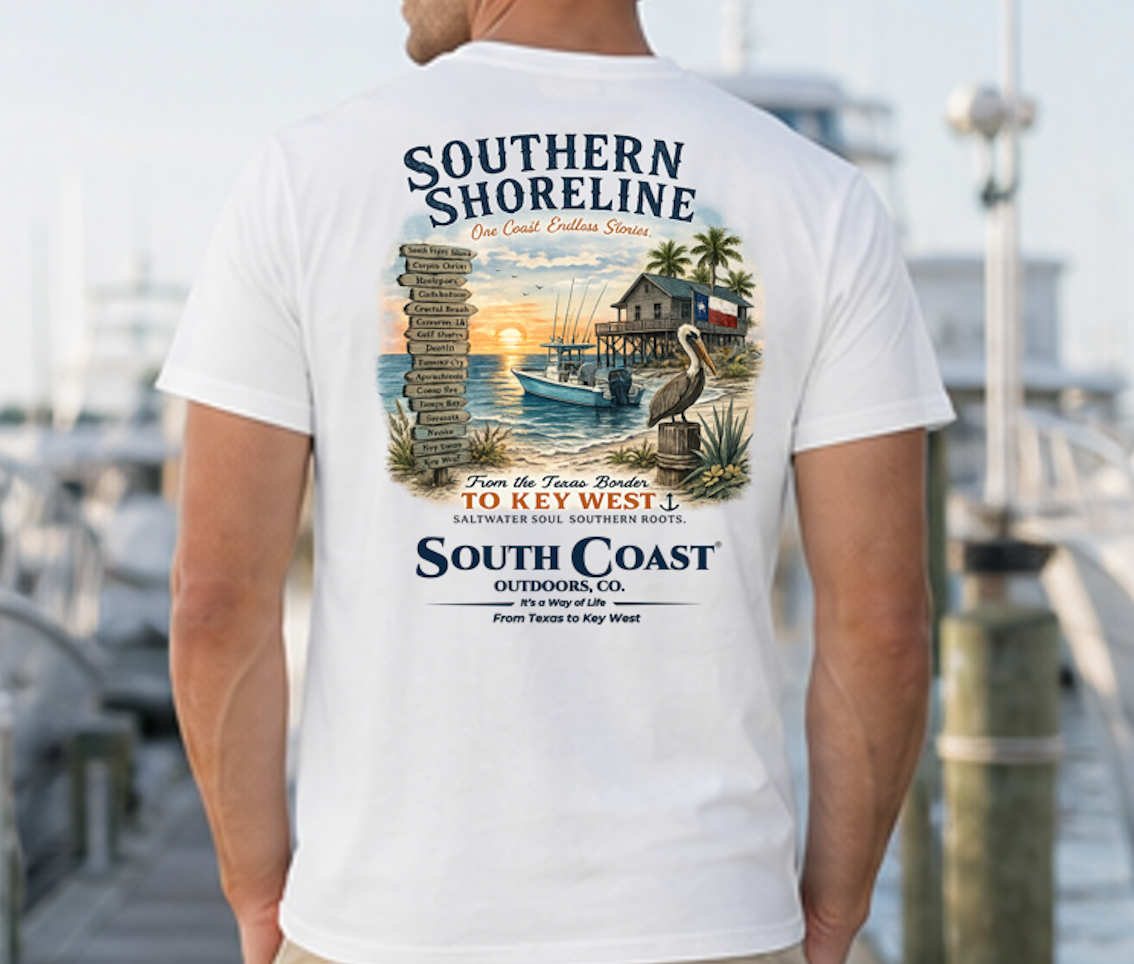 White short-sleeve T-shirt with back coastal map and swan graphic