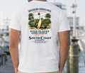 White graphic T-shirt back print featuring lighthouse, palms, and “Wild Places” wording