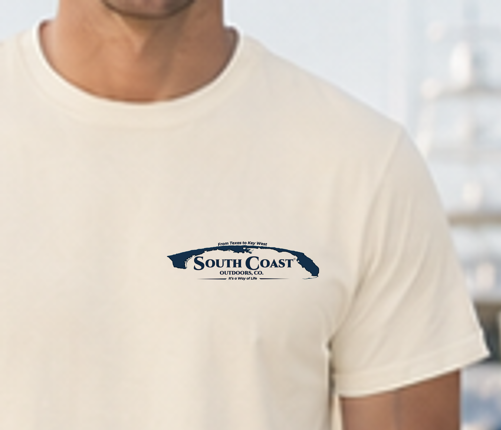 Ivory short-sleeve T-shirt with small chest South Coast Outdoors logo