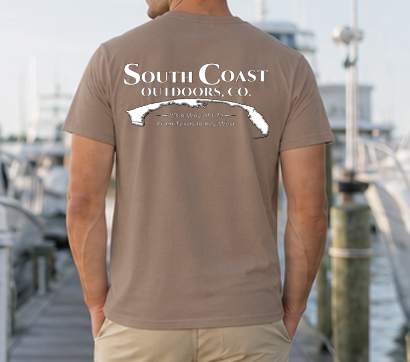 Espresso brown coastal graphic T-shirt with back print map and slogan