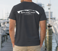 Men's dark charcoal graphic t-shirt with back silhouette logo print