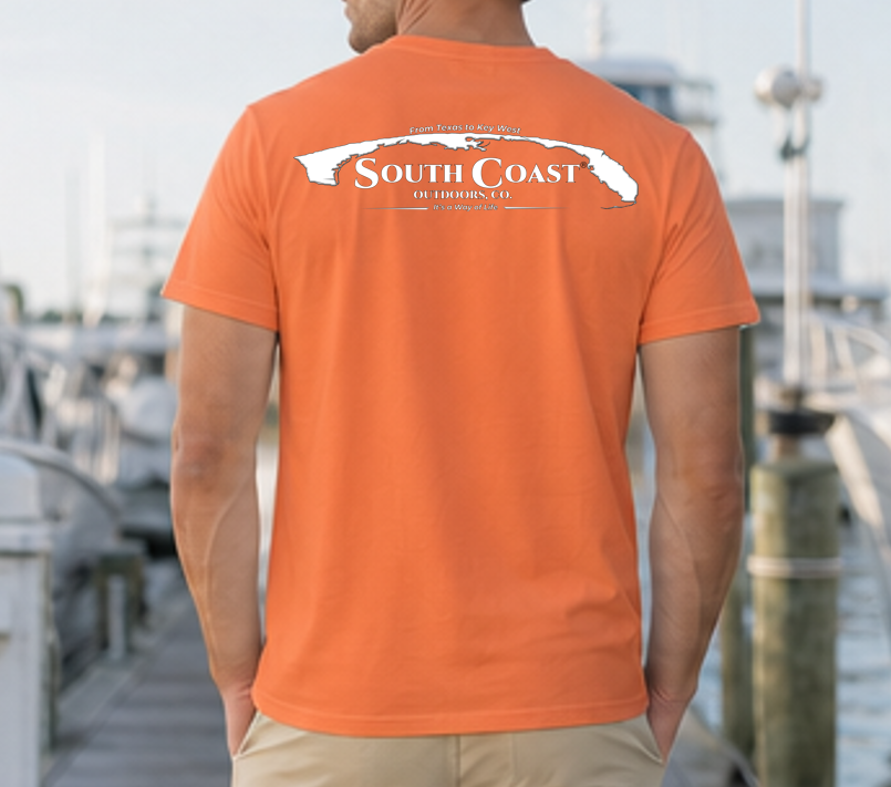 Men's burnt orange graphic t-shirt with back silhouette logo print