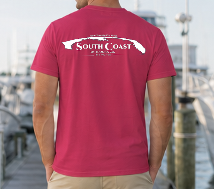 Men's red graphic t-shirt with back silhouette logo print