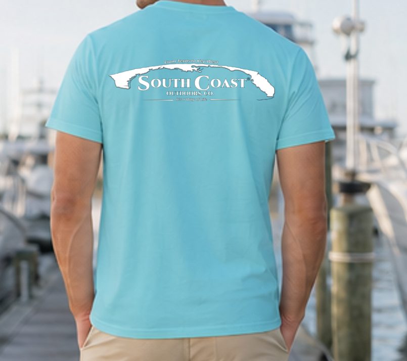 Men's light blue graphic t-shirt with back silhouette logo print