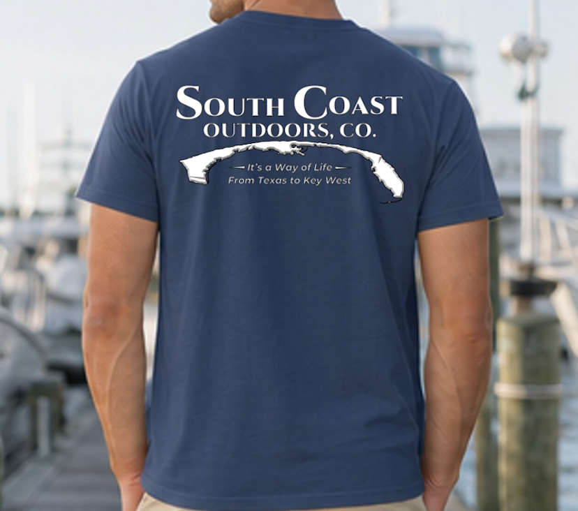 Navy coastal graphic T-shirt with back print map and slogan