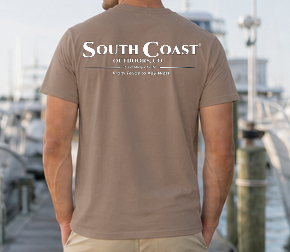 Tan logo t-shirt with large back print and crew neck