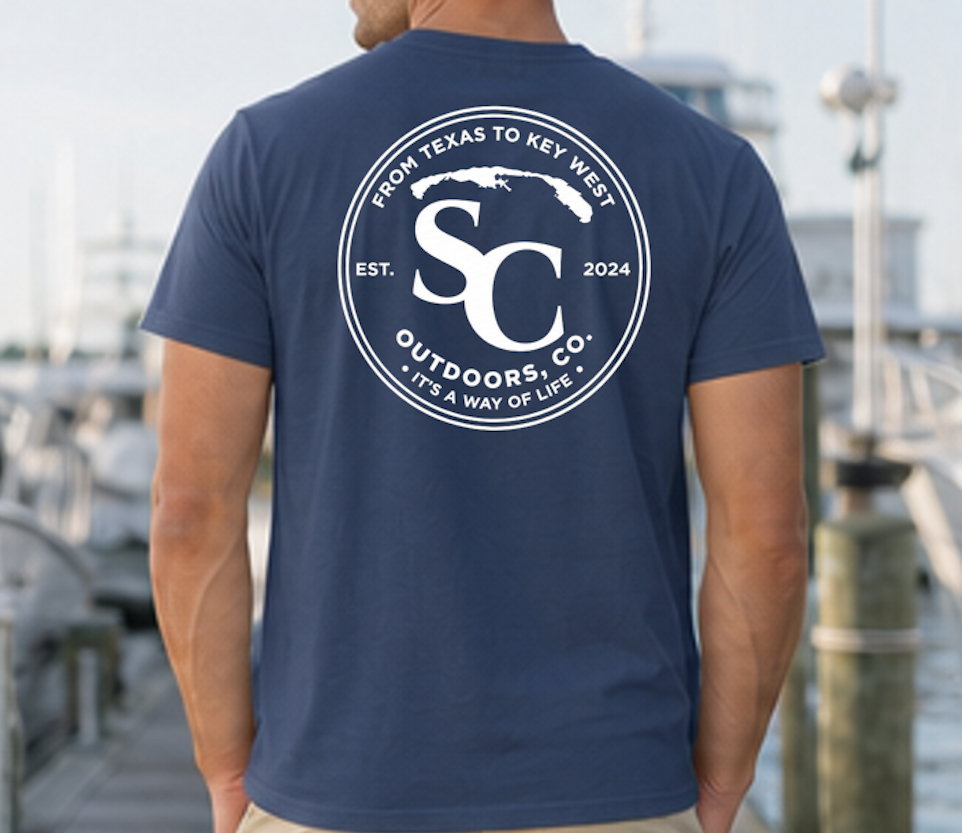 Graphite circle badge t-shirt with large back SC Outdoors logo