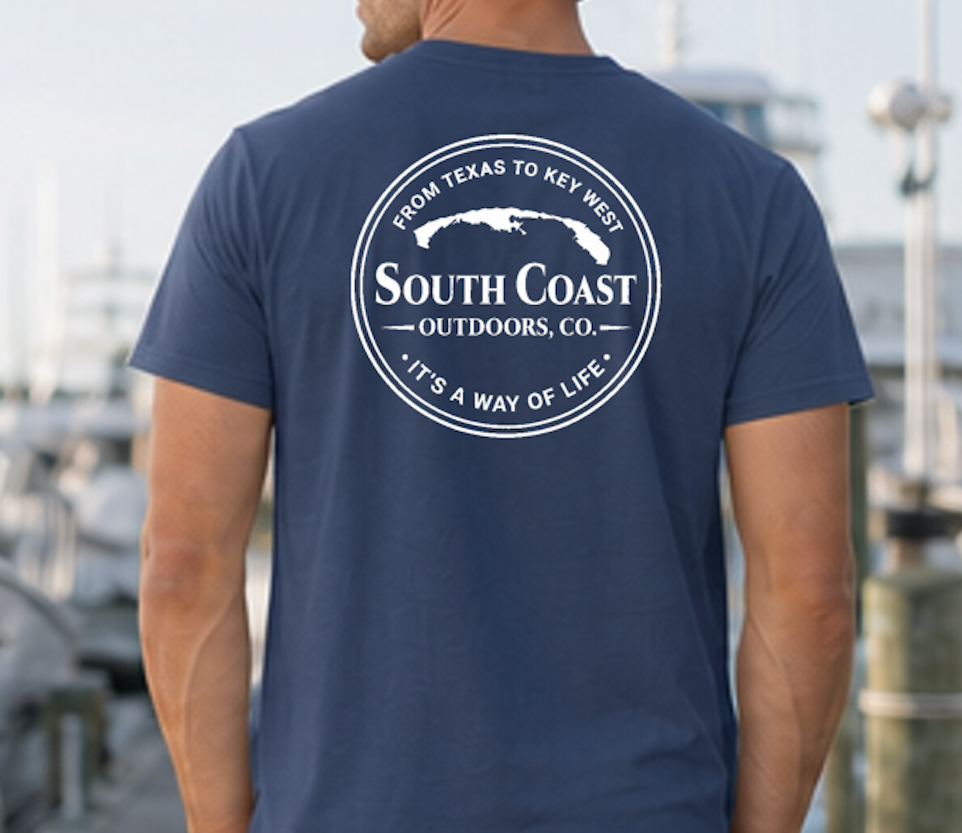 Men's navy T-shirt with back circle logo graphic