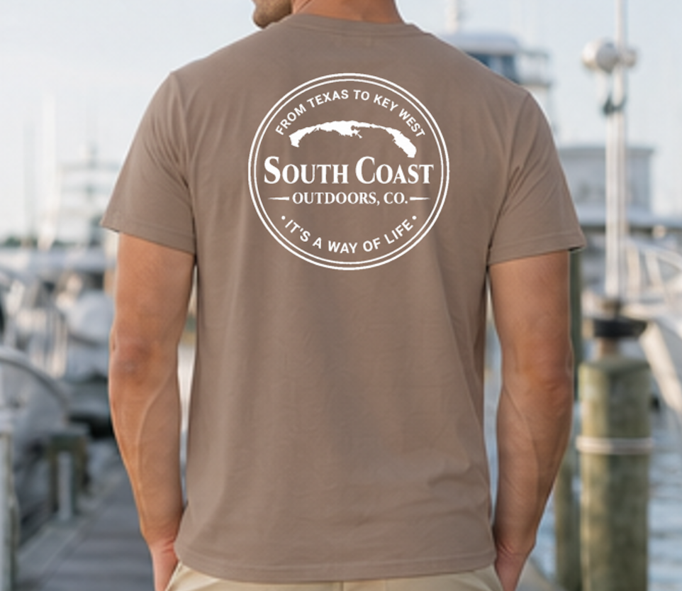 Men's espresso brown T-shirt with back circle logo graphic