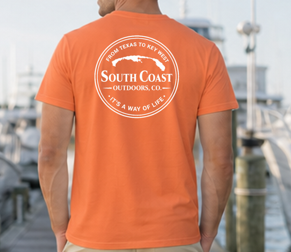Men's burnt orange T-shirt with back circle logo graphic