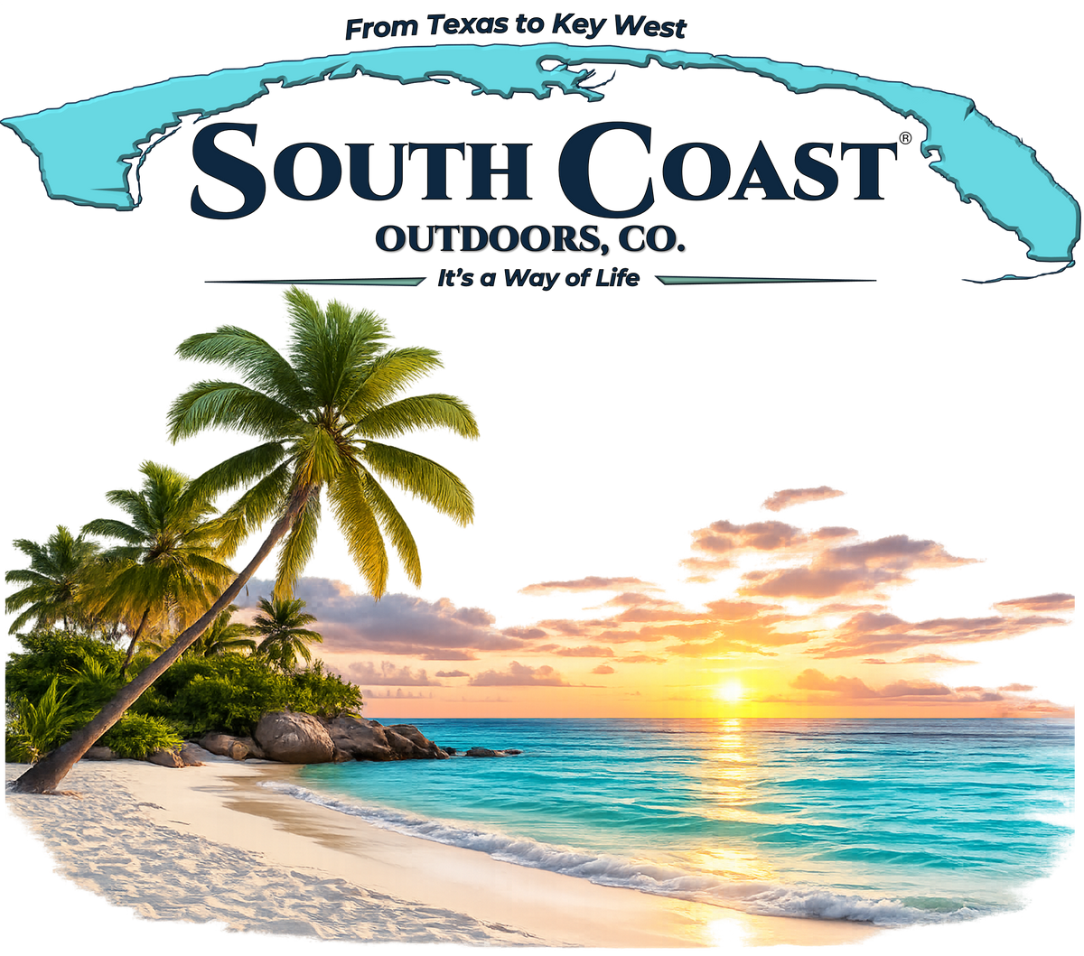 Coastal sunset palm graphic print for outdoor t-shirt